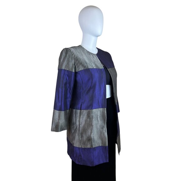 Chico’s Purple & Silver Colorblock Womens Open Front Jacket 3/4 Sleeve Sz 2 - Picture 4 of 11